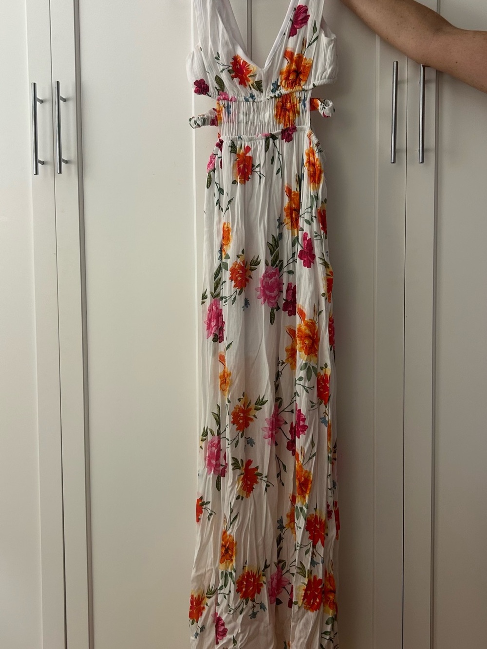 Fourteen Twelve White Floral Maxi Dress with Pink & Orange Blooms